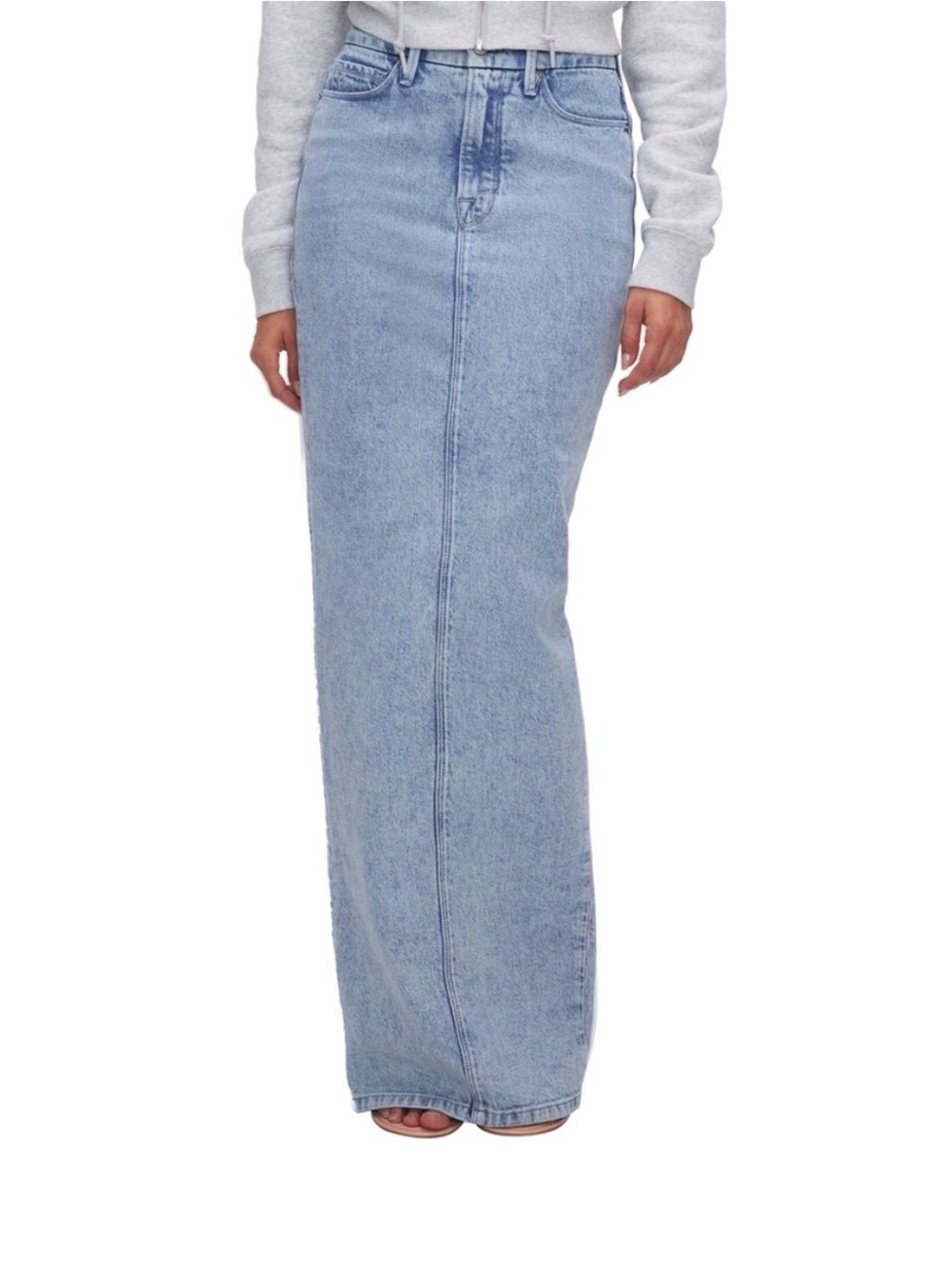 Good American Women’s Denim Maxi Skirt Light Wash Adjustable Back Slit Size 10